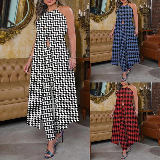 Damen Eleganter Overall mit hohem Kragen und modischem Karomuster Stalluxe