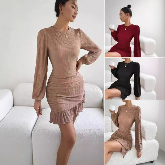 Damen figurbetontes Kleid mit Rüschendetails und langen Ärmeln Stalluxe