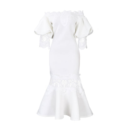 Damen Elegantes Off-Shoulder-Kleid mit Spitzendetails Stalluxe