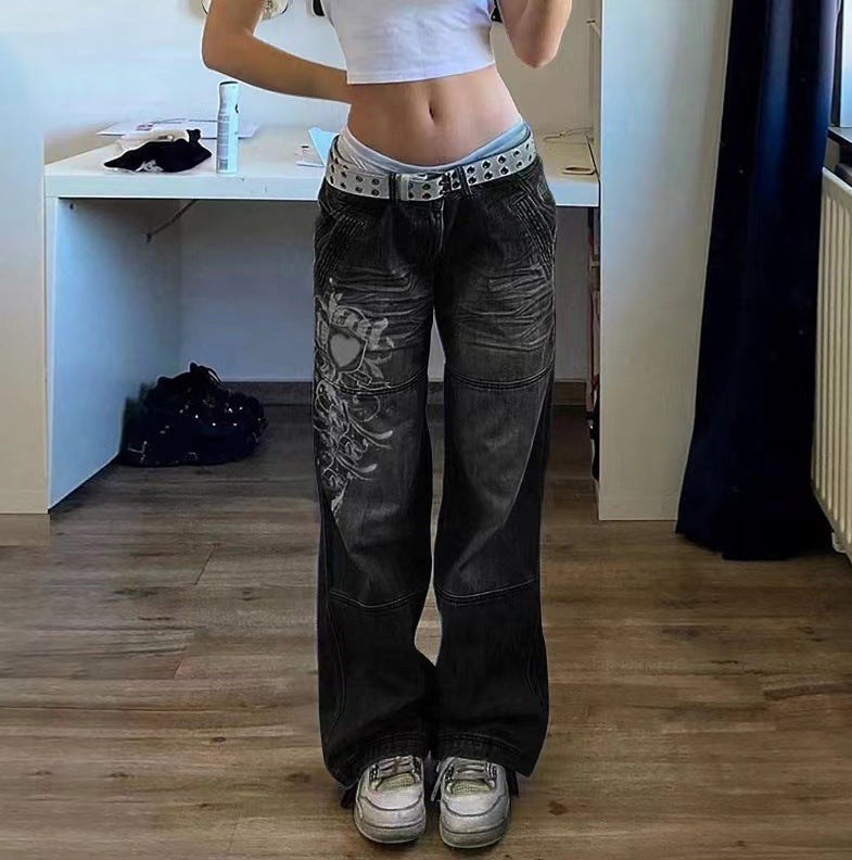 Damen weite Jeanshose mit einzigartigen Stickereien Stalluxe