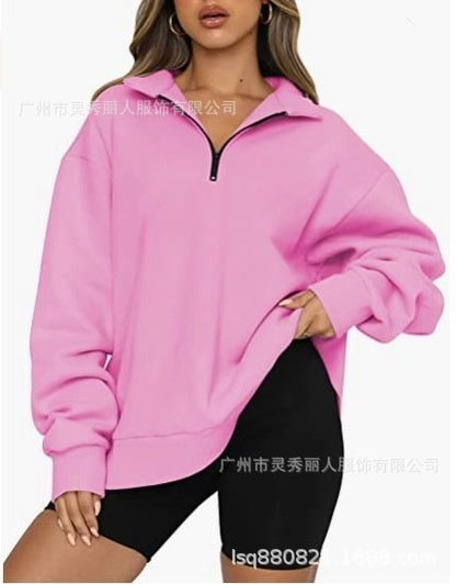Damen Sportlicher Sweater mit Halbreißverschluss und oversized Passform Stalluxe Rosa