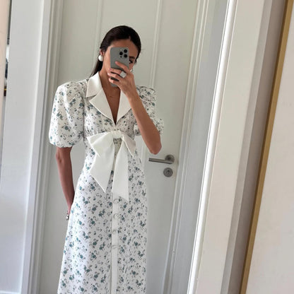 Damen Maxi-Kleid mit Puffärmeln und Schärpenbund Stalluxe