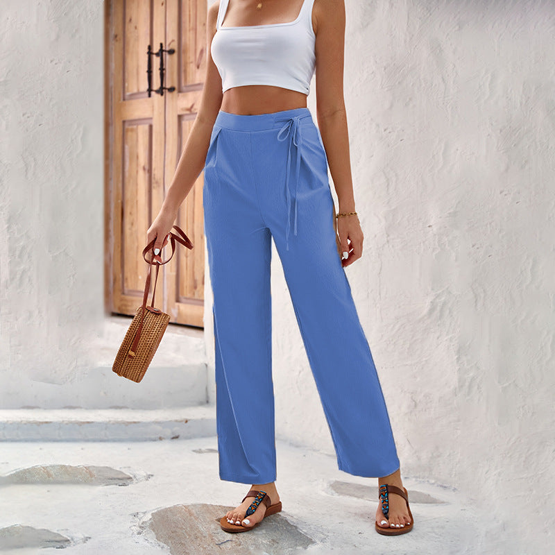 Damen Weitgeschnittene Sommerhose mit elastischem Bund und bindbarem Gürtel Stalluxe