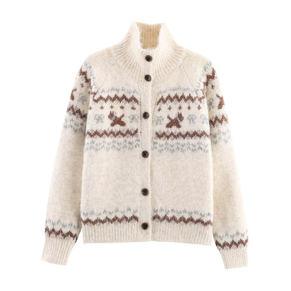 Damen Strickjacke mit traditionellem Muster und hochgeschlossenem Kragen Stalluxe