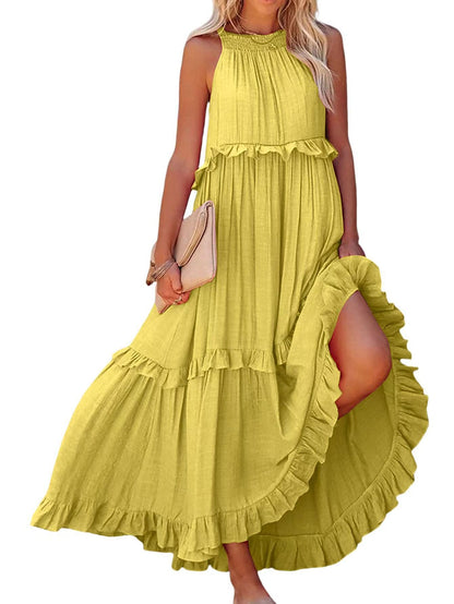 Damen Luftiges Maxikleid mit Rüschendetails und hoher Taille Stalluxe