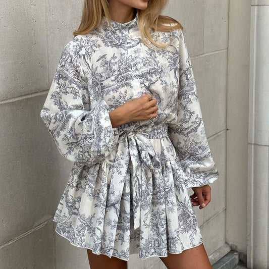 Damen Mini-Kleid mit Taillengürtel und floralen Druck Stalluxe