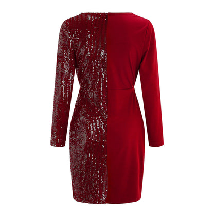 Damen Funkelndes Cocktailkleid mit asymmetrischem Schnitt und langen Ärmeln Stalluxe