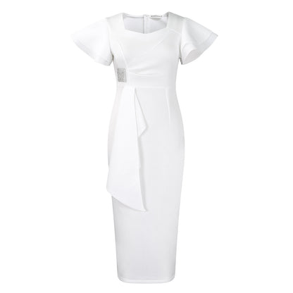 Damen elegantes figurbetontes Kleid mit Rüschendetails und asymmetrischem Saum Stalluxe