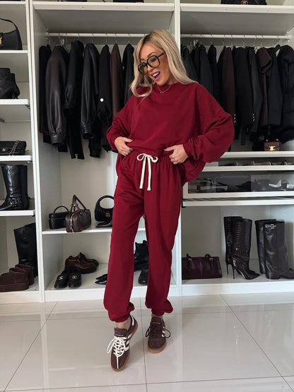 Damen lässiger Fleece-Jogginganzug mit elastischem Bund und weit geschnittenem Oberteil Stalluxe