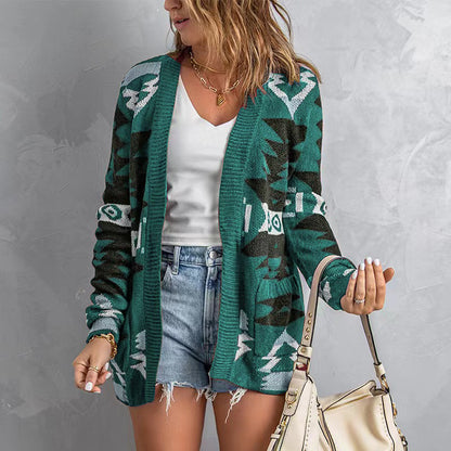 Damen Lange Strickjacke mit einzigartigem Muster Stalluxe