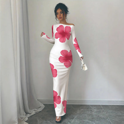 Damen elegantes Langarmkleid mit floralem Motiv Stalluxe