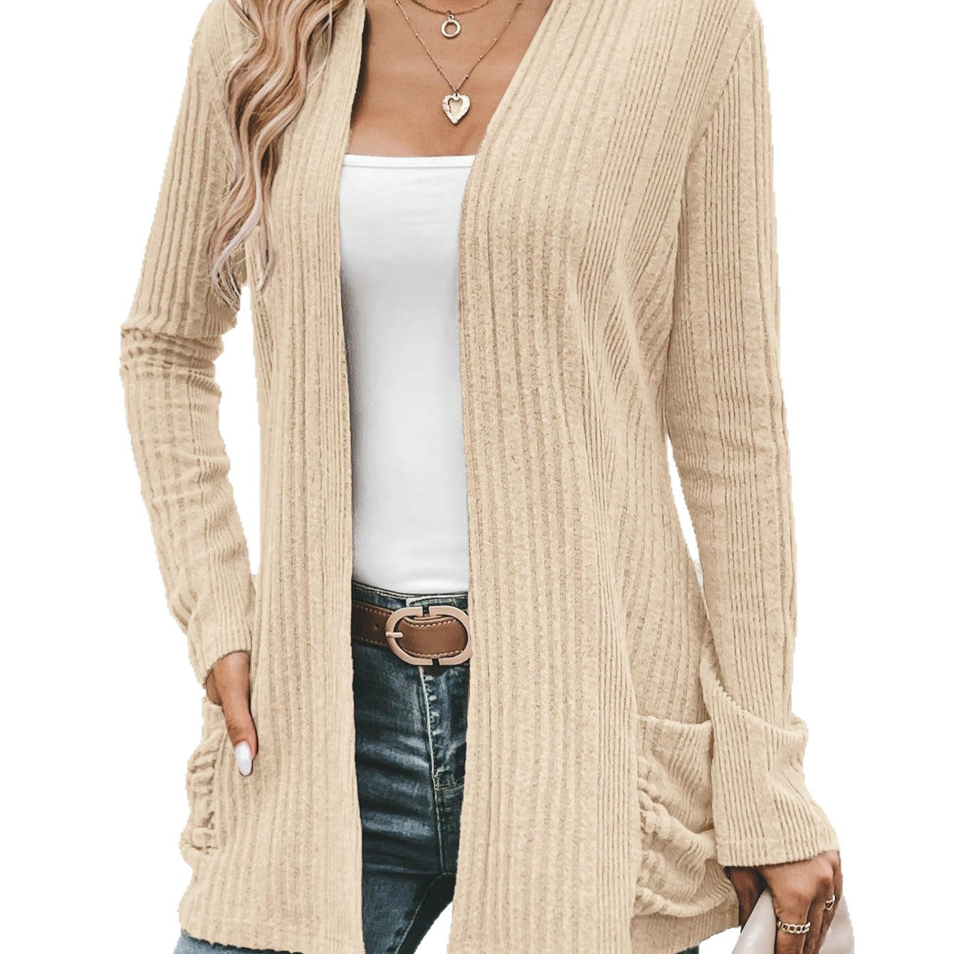 Damen Longcardigan mit feiner Rippstruktur und praktischen Taschen Stalluxe