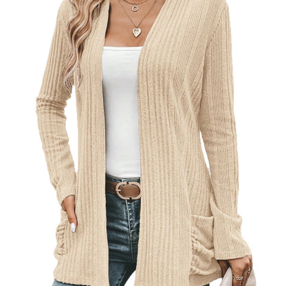 Damen Longcardigan mit feiner Rippstruktur und praktischen Taschen Stalluxe