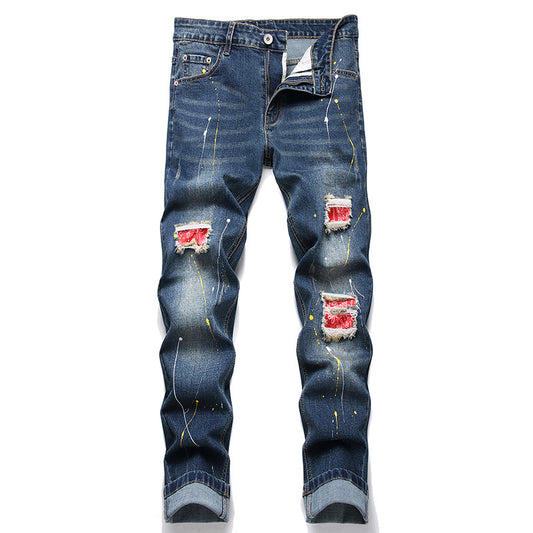 Herren kreative Ripped Jeans mit einzigartigen Farbklecksen Stalluxe