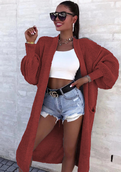 Damen Langer Strickcardigan mit weiten Ärmeln und praktischen Taschen Stalluxe