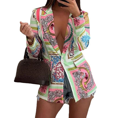Damen modische Blazerjacke mit buntem Musterdruck Stalluxe