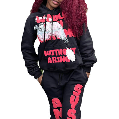 Damen Sportliches Sweatpants und Hoodie Set mit auffälligem Schriftzug Stalluxe