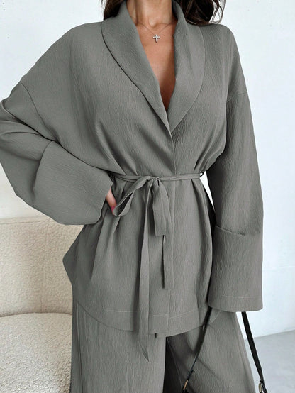 Damen lässige Oversized Blazerjacke mit Gürtel Stalluxe