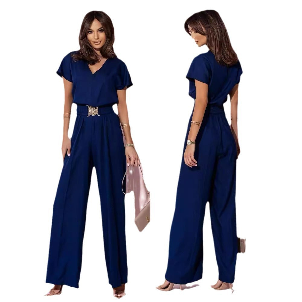 Damen Modischer Overall mit weitem Bein und Taillengürtel Stalluxe