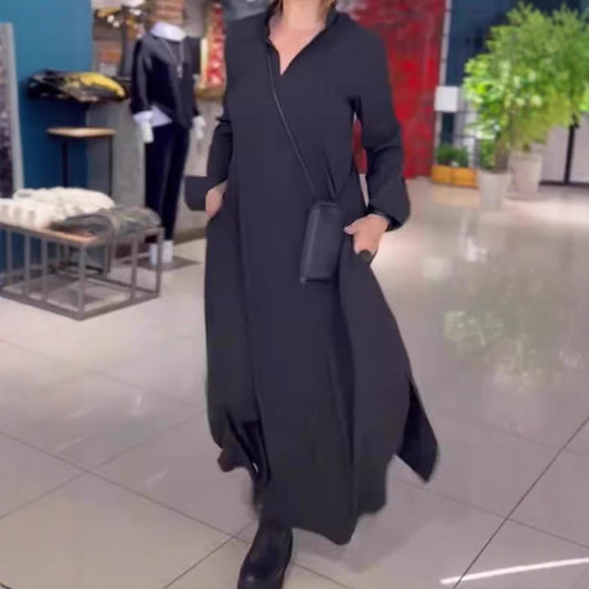 Damen Kaftankleid mit praktischen Taschen und elegantem Kragen Stalluxe