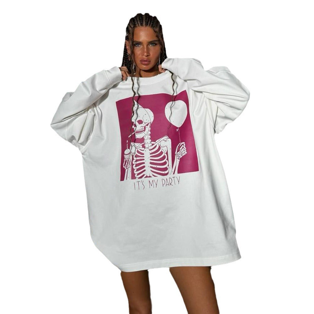 Damen Oversized Sweatshirt mit grafischem Skelettmotiv Stalluxe