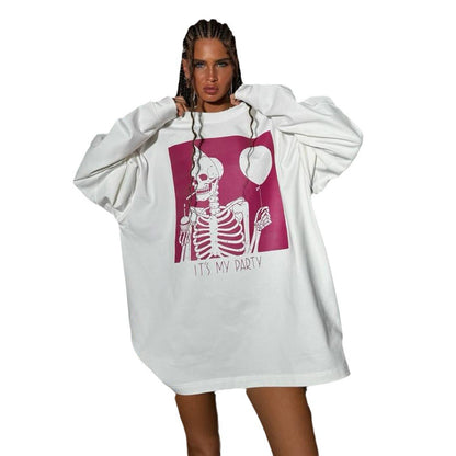 Damen Oversized Sweatshirt mit grafischem Skelettmotiv Stalluxe