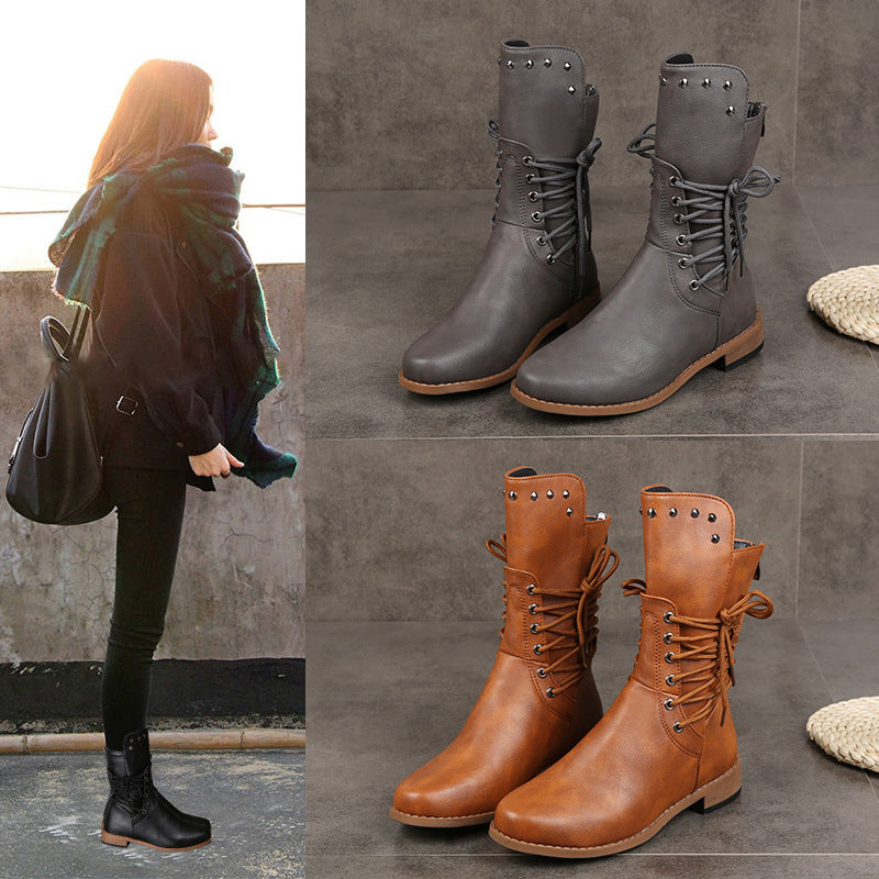 Damen Schnürstiefel aus Leder mit modischen Details Stalluxe