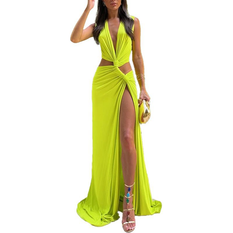 Damen Maxikleid mit verführerischem V-Ausschnitt und Raffungen Stalluxe