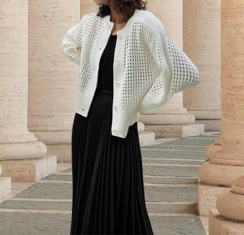 Damen Strickjacke mit luftiger Netzstruktur Stalluxe Elfenbein