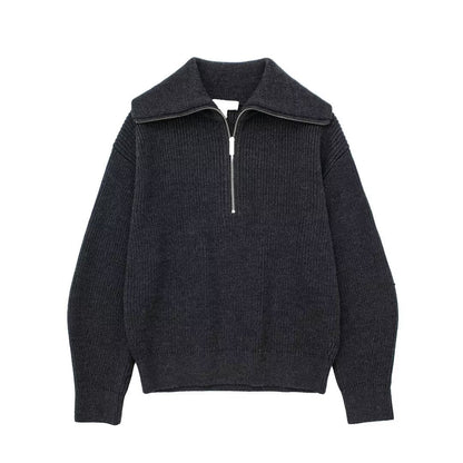 Damen Strickpullover mit hohem Kragen und Reißverschluss Stalluxe