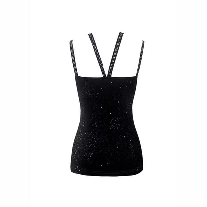 Damen Oberteil mit funkelndem Galaxie-Design und eleganten Spaghetti-Trägern Stalluxe