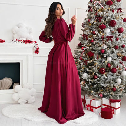 Damen elegantes Maxikleid mit Wickeloptik und hohem Schlitz Stalluxe