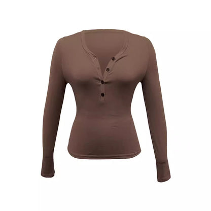 Damen Langarmshirt mit V-Ausschnitt und Knopfdetails Stalluxe