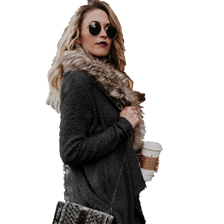 Damen Flauschiger Cardigan mit abnehmbarem Kunstfellkragen Stalluxe