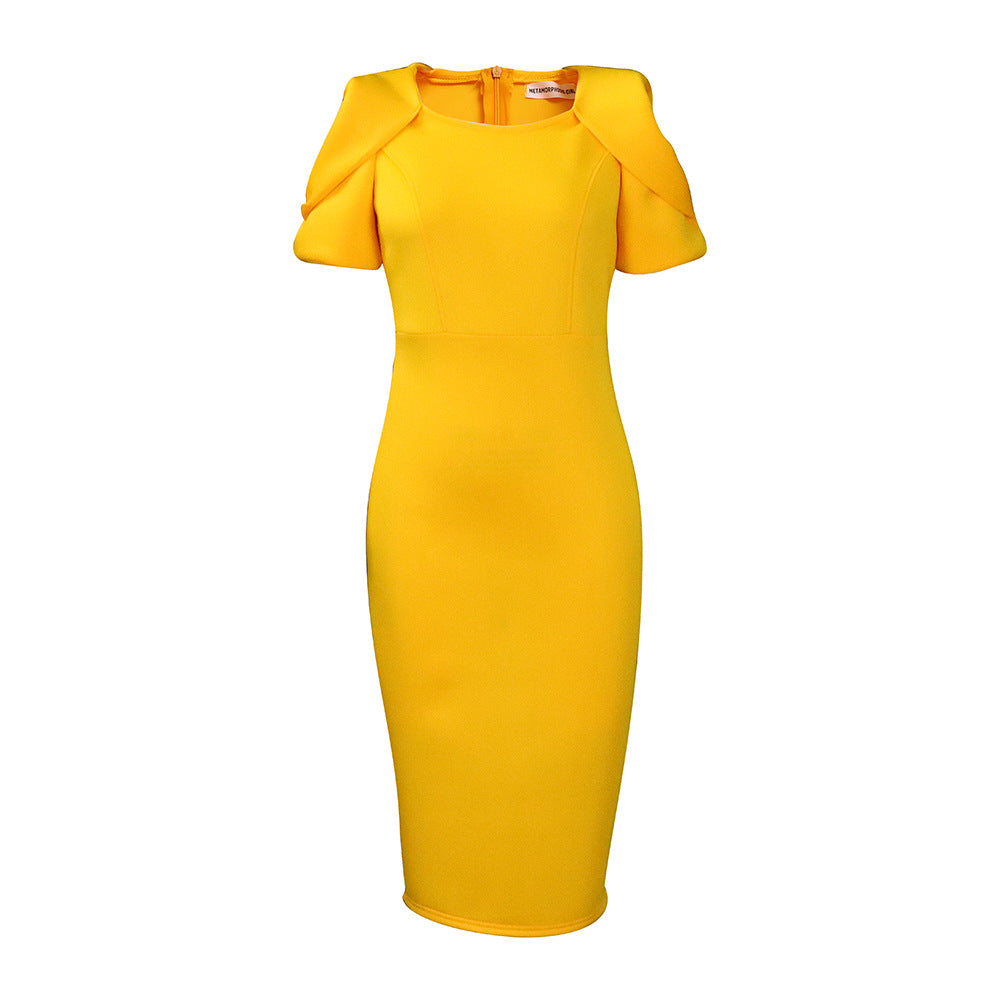 Damen Elegantes Figurbetontes Midi-Kleid mit Voluminösen Puffärmeln Stalluxe