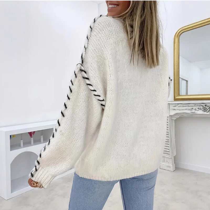 Damen Oversized Strickpullover mit kontrastierendem Saum Stalluxe