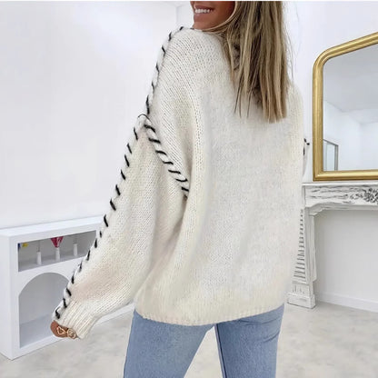Damen Oversized Strickpullover mit kontrastierendem Saum Stalluxe
