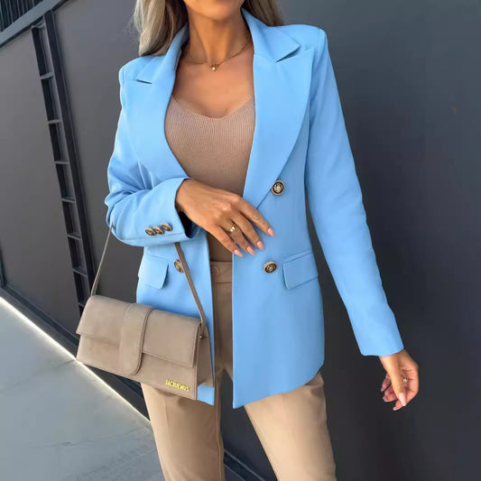 Damen elegante leichte Blazerjacke mit weiten Ärmeln und doppelter Knopfleiste Stalluxe