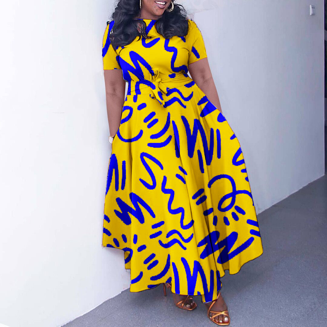 Damen Maxikleid mit lebhaftem Grafikdesign und eleganten Ärmeln Stalluxe