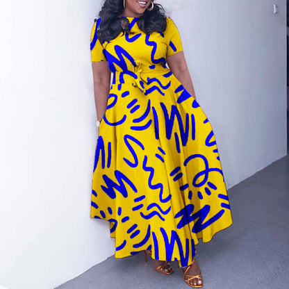 Damen Maxikleid mit lebhaftem Grafikdesign und eleganten Ärmeln Stalluxe