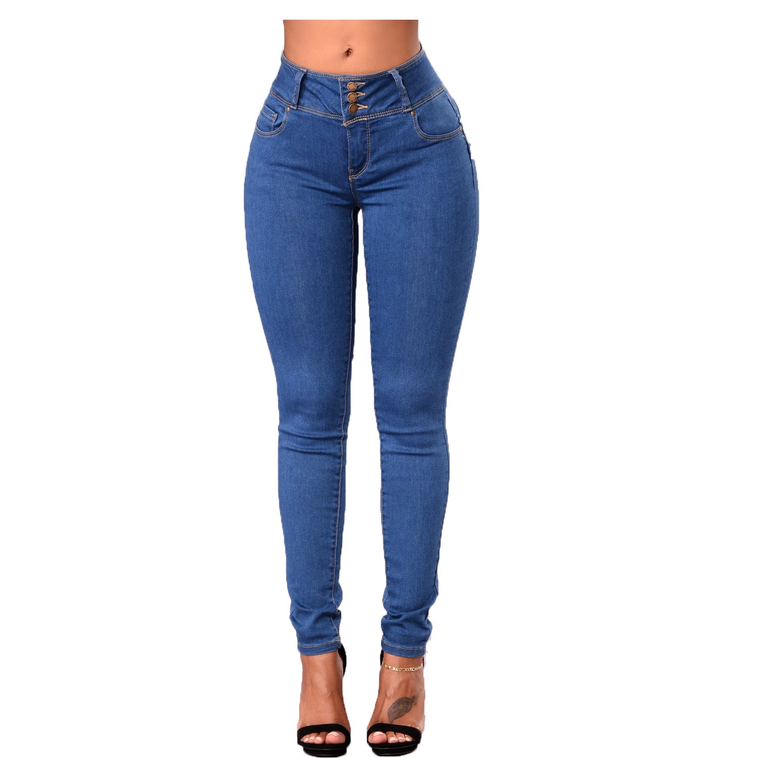 Damen figurbetonte Jeanshose mit hohem Bund und schmalem Bein Stalluxe