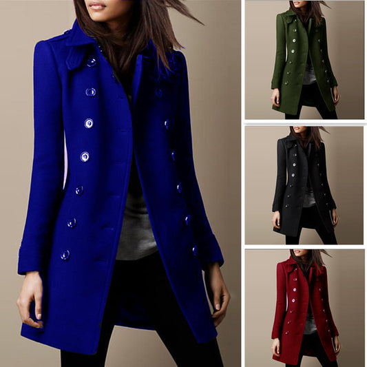 Damen eleganter Wollmantel mit doppelter Knopfleiste und klassischem Revers Stalluxe