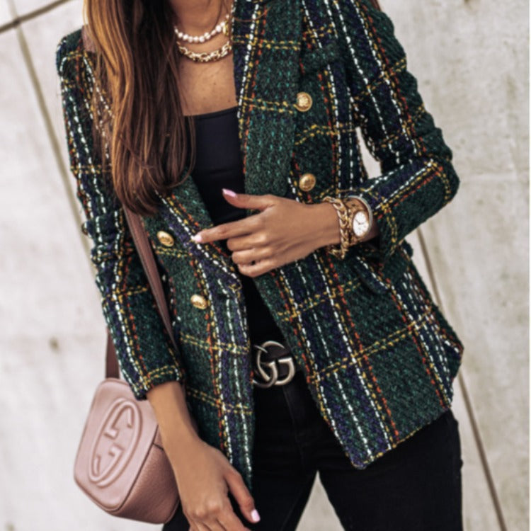 Damen Eleganter Tweed-Blazer mit doppelter Knopfreihe und strukturiertem Gewebe Stalluxe