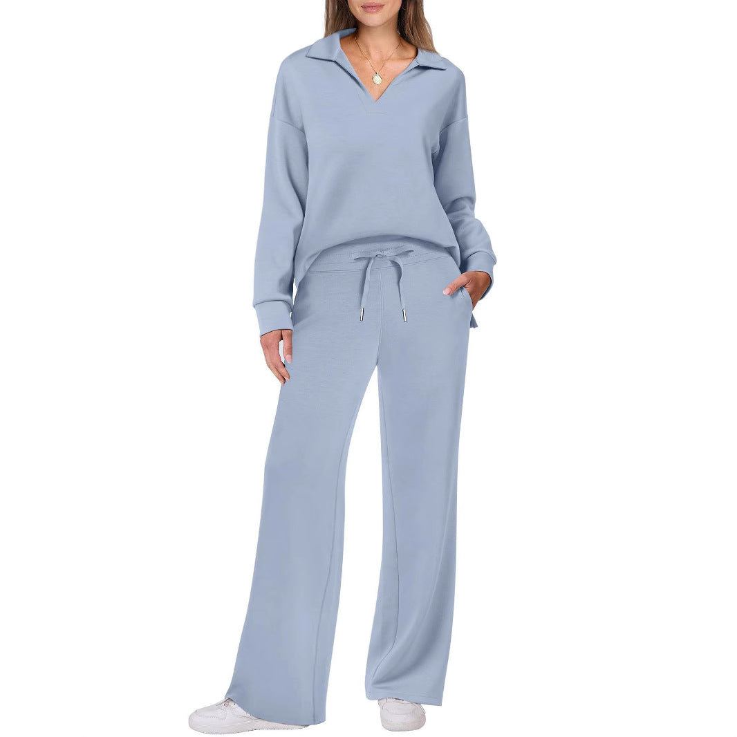 Damen Bequemer Freizeitanzug mit elegantem V-Ausschnitt und lockerem Schnitt Stalluxe