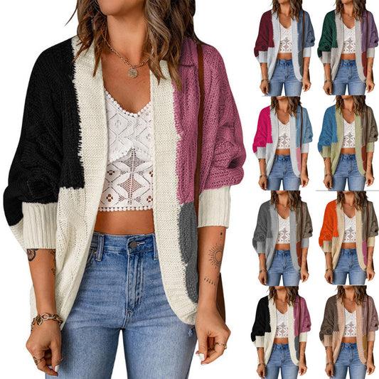 Damen Lockere Strickjacke mit modischem Farbblockdesign und tiefen Taschen Stalluxe