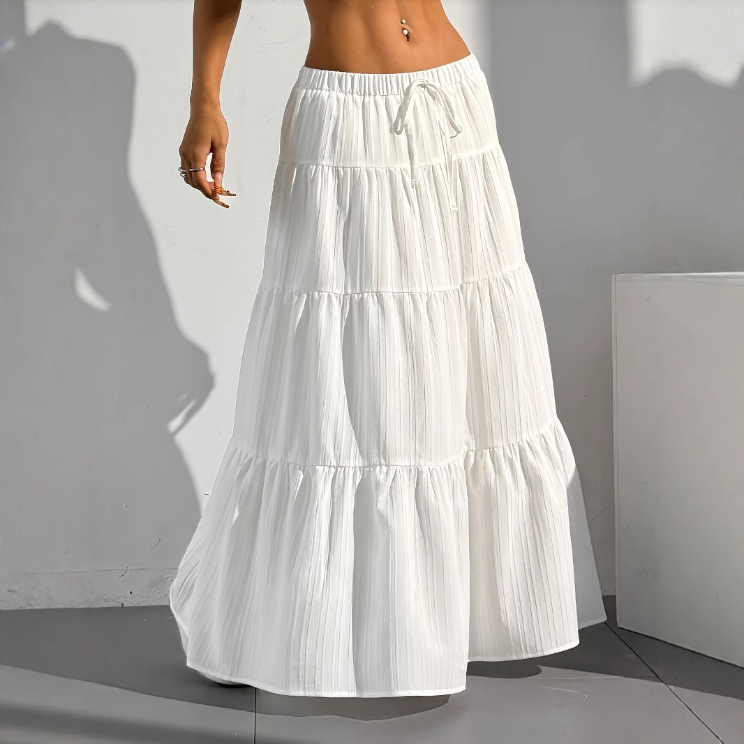 Damen Langer Faltenrock mit Taillenkordel und gestuftem Design Stalluxe
