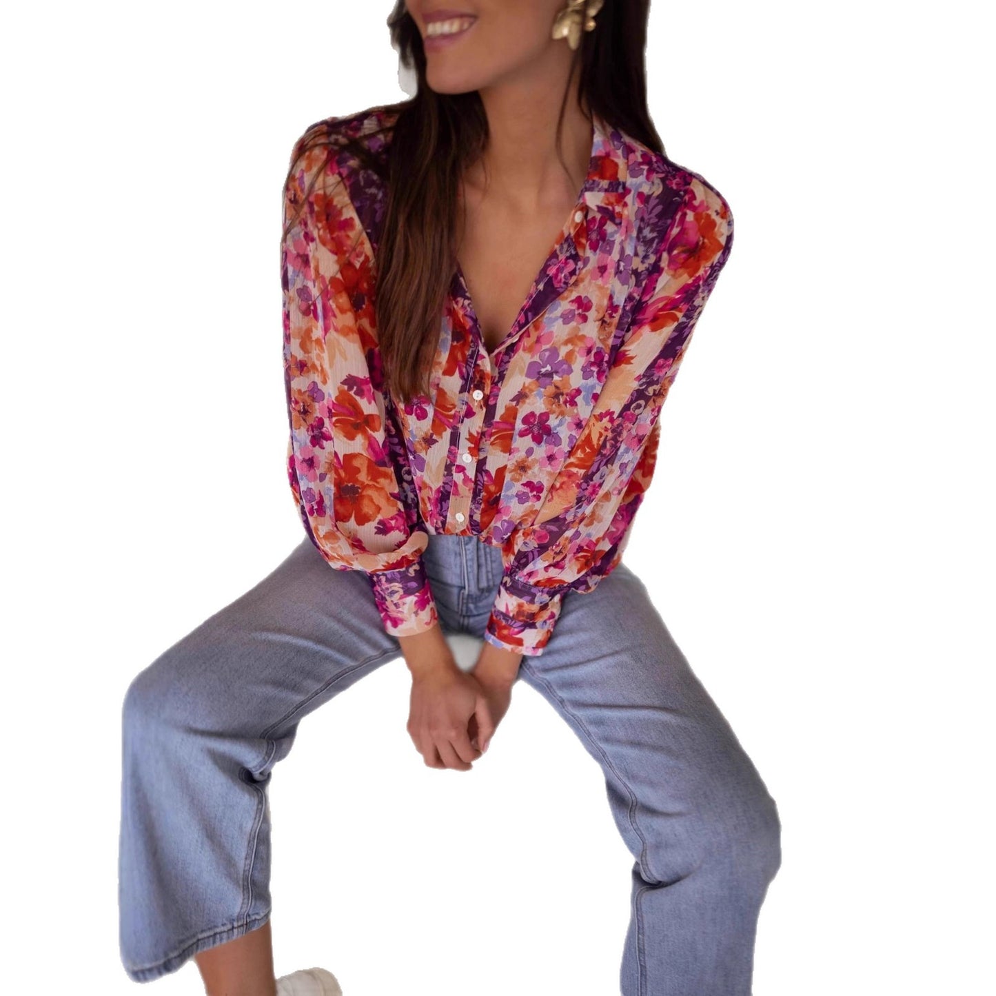 Damen Bluse mit floralen Mustern und eleganten Volantärmeln Stalluxe