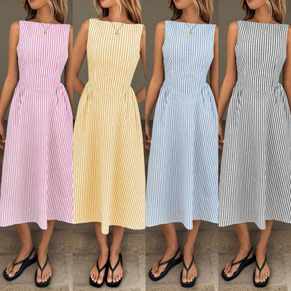 Damen Midi-Kleid mit schmalen Streifen und taillierter Silhouette Stalluxe
