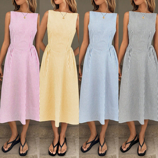 Damen Midi-Kleid mit schmalen Streifen und taillierter Silhouette Stalluxe