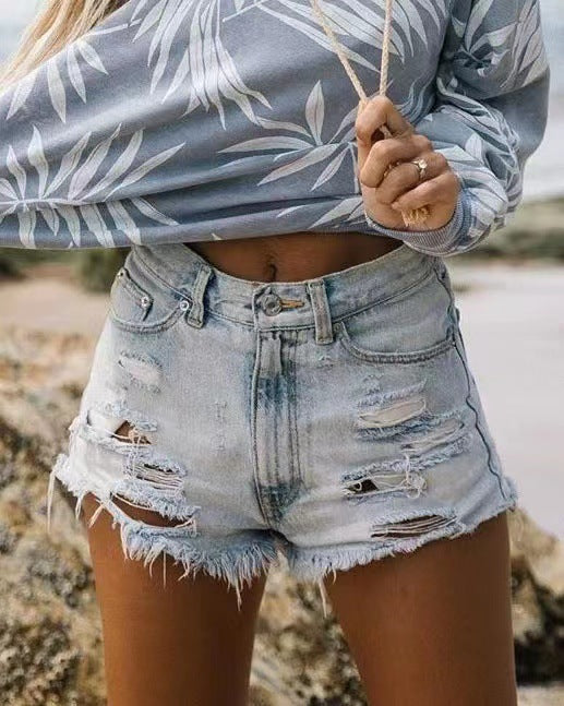 Damen modische Zerrissene Denim-Shorts Stalluxe